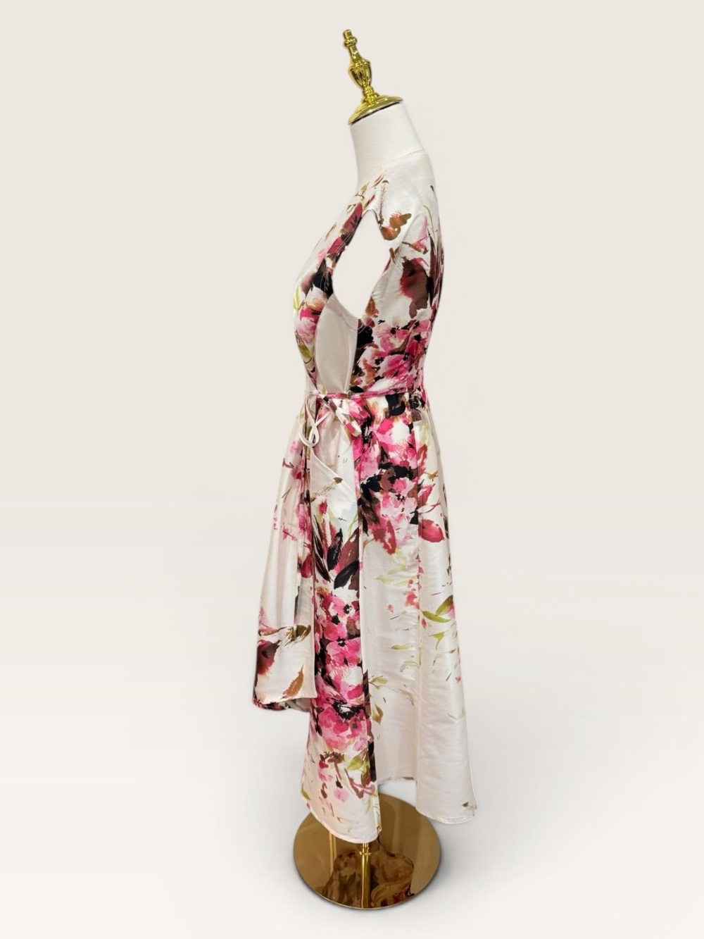 Donna Karan New York Floral Tiered Dupioni Wrap Dress Size 2 Ivory Pink NWT $179 - Picture 10 of 16